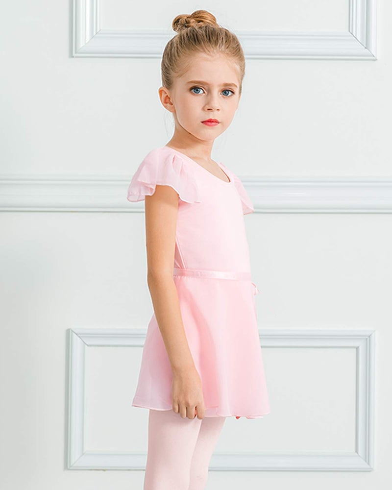 Stelle Girls Short Sleeve Dance Active Dress Ballet Leotard Combo with Dance Skirt and Dance Tight (Ballet Pink (Ruffle Sleeve), 110, 6 Years) - Image 2